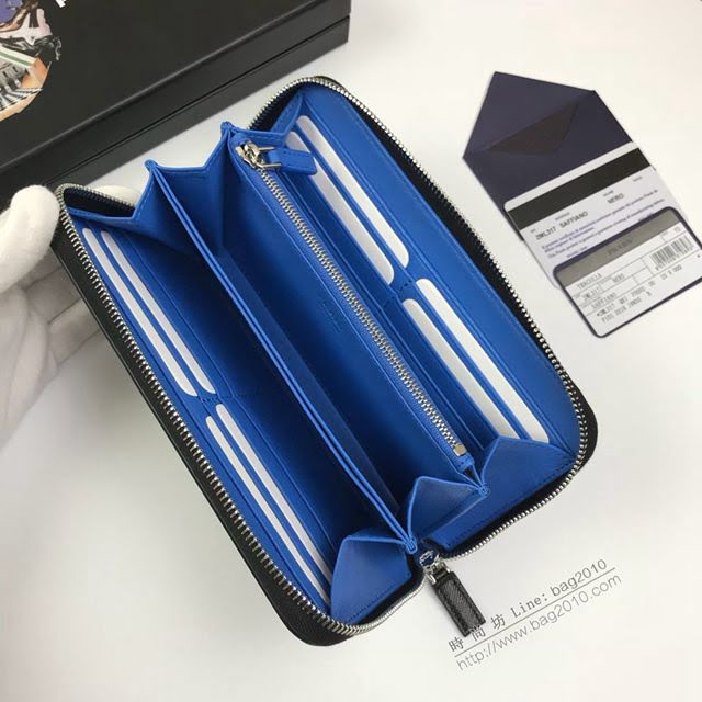 prada錢包 普拉達專櫃最新十字紋牛皮長錢包 2ML317 PRADA男士單拉鏈錢包  pyd2118